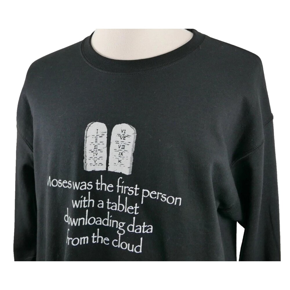 Moses Tablet Sweatshirt – Funny Graphic, Gildan Heavy Blend Size S, Pullover - Picture 9 of 13